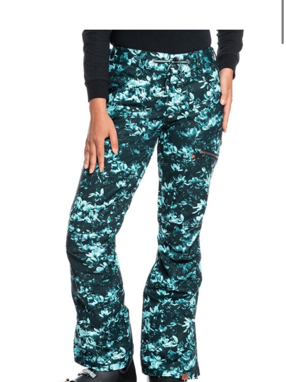 Roxy Nadia Printed Flower Women's Snowboard Pants - True Black Akio, Size Large - Picture 2 of 15